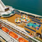 Royal Caribbean cruise ship at Port Miami aerial photo
