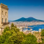 Aerial view of Naples with Mt Vesuvius, Campania, Italy