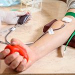 Close-up  photo of blood donation