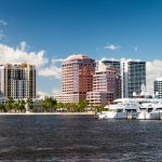 West Palm Beach, Florida. Panoramic city skyline on a beautiful
