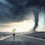 Woman with rainbow umbrella