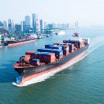 Container ship in transit