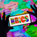 September 27, 2022, Brazil. In this photo illustration, the BRICS logo seen displayed on a smartphone.