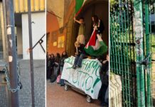 Proteste contro la pace. “Blocchiamo tutto”: a Bologna licei ‘chiusi’ coi lucchetti per la Palestina